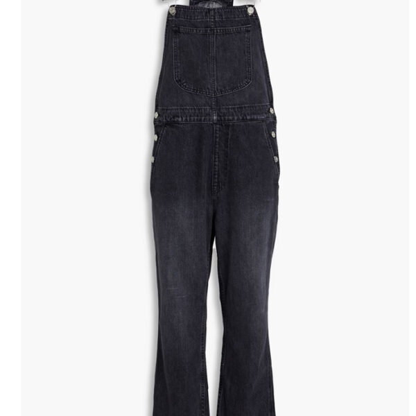 Faded denim overalls