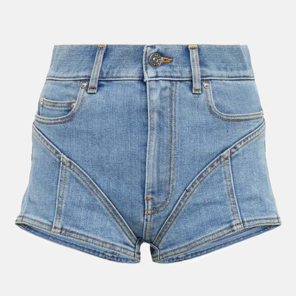 Spiral high-waisted denim shorts