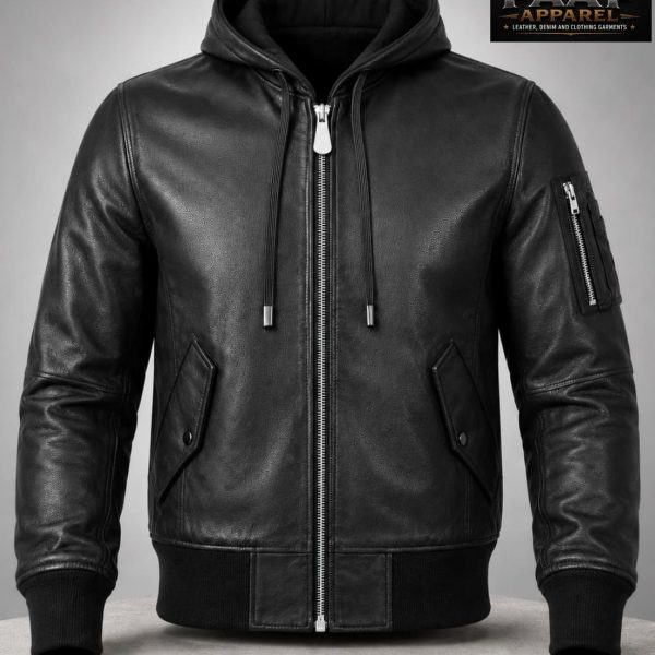 Decrum Hooded Leather Jacket Men - Bomber Leather Jackets For Men