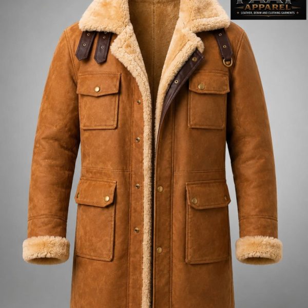 Long Military Style Men’s Shearling Coat Men’s Fur Parka. Imports Wool