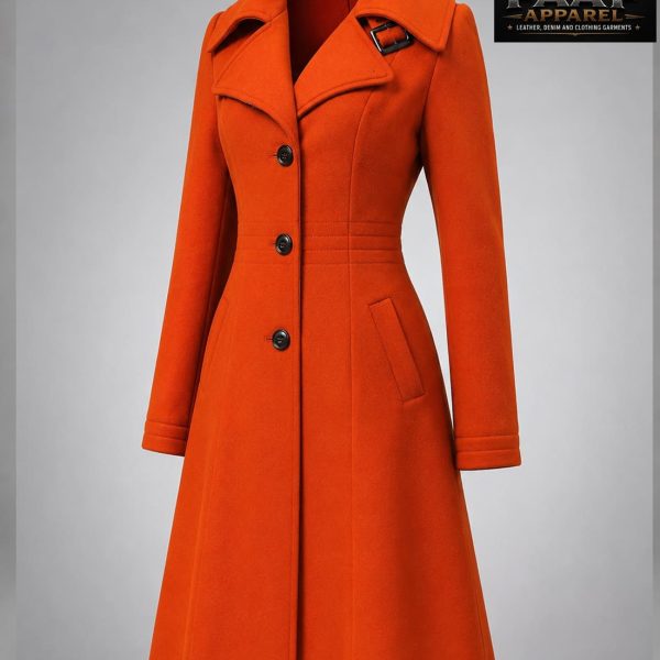 women red charming wool jacket Long Trench Coat Woolen coat