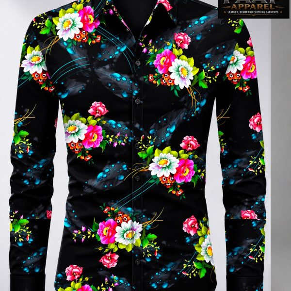 Men Floral Dress Shirts Long Sleeve Casual Button Down Flower Printed Shirts 100% Cotton Pink Floral Print Large