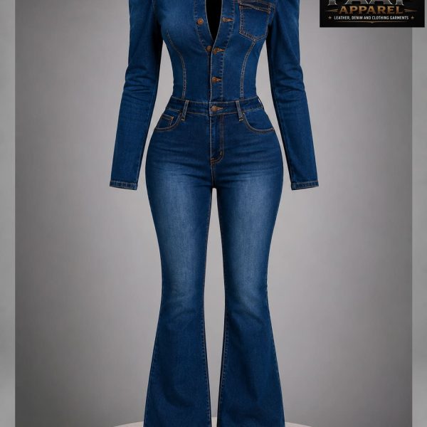 Women's Jeans Jumpsuit, Skinny Fit Denim Jumpsuit, Long Sleeve Denim Jumpsuit,