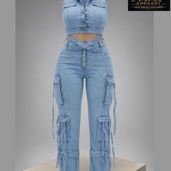 Denim Cross Straps Vest & Pants SET