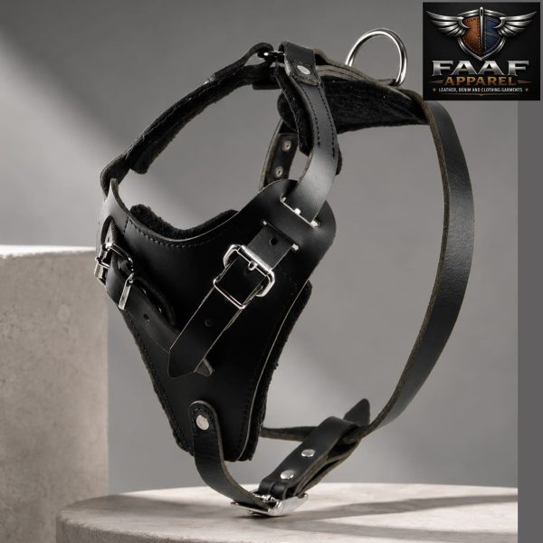 Apparel leather harness is designed for heavy-duty dog training