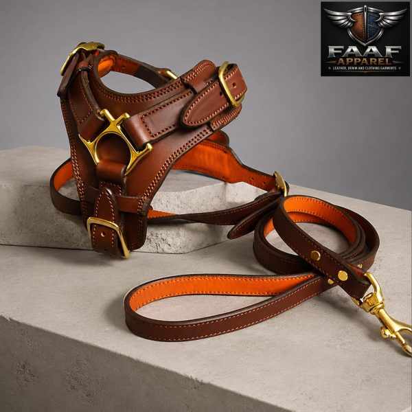 Premium Dog Harness Made In Vegetable Tanned Leather – Handcrafted, Soft Padded, and Durable With Brass Hardware