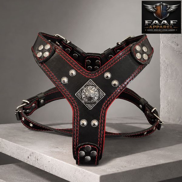 Leather Dog Harness in Black & Red
