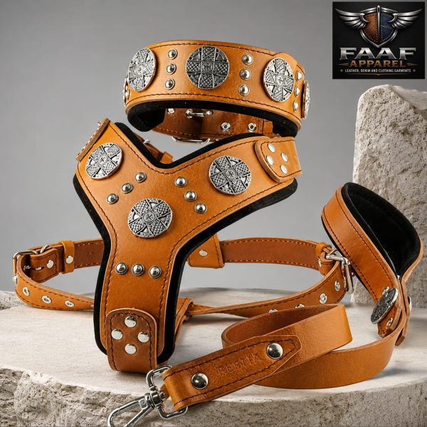 Dog Leather Harness Brown, buffalo leather, Patented Soft Cushion chest plate