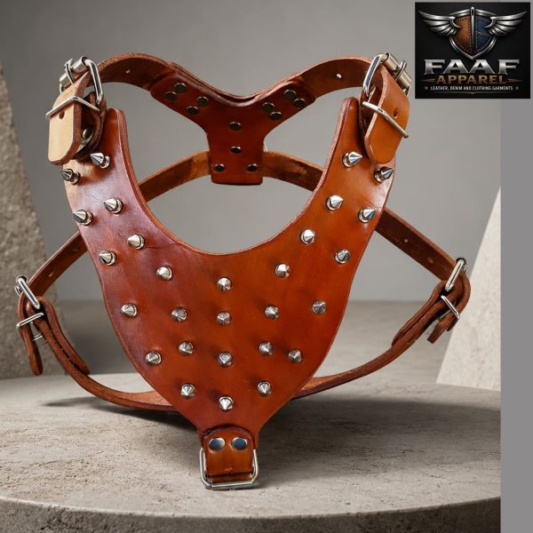 Spiked Leather Dog Harness Spikes Studded Pet Harnesses for Medium Large Dogs Pitbull Black Color Coffee M