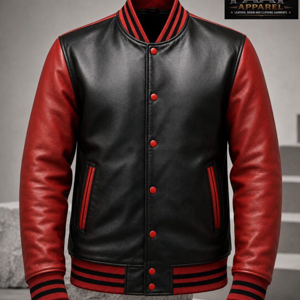 Black & Red Leather Varsity Jacket