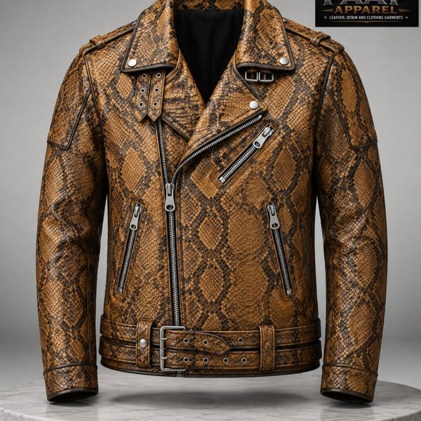 Handmade Snake Skin Leather Jacket for Men – Python Print Motorcycle Biker Style