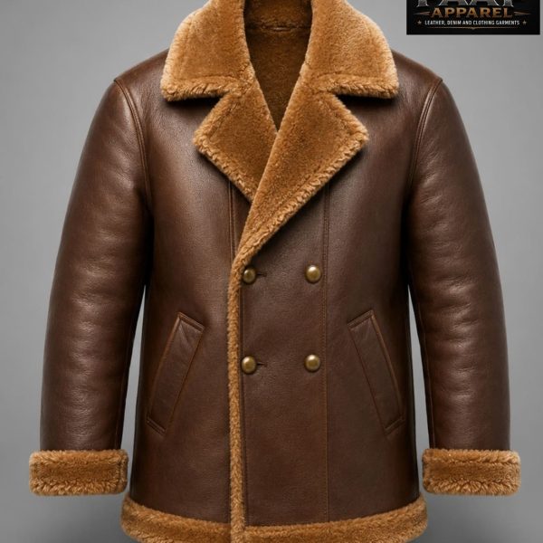 Men’s Brown Sheepskin Leather Shearling Coat – Genuine Sheepskin Aviator Jacket