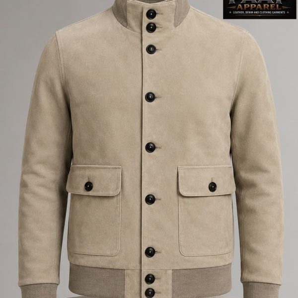 Men’s Light Grey A-1 Bomber Suede Jacket