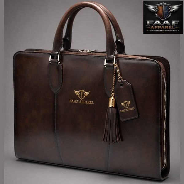 Dark brown faux-leather business briefcase