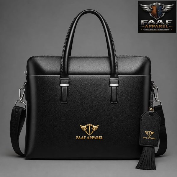 Cow Leather Briefcase Laptop Bag Wear-resistant Casual Business Bag Messenger Bag for Men (Black)