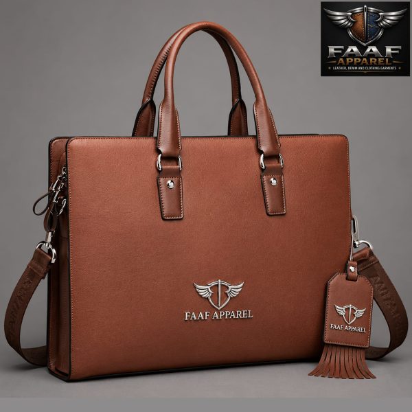 Leather Lawyers Briefcase Shoulder Laptop Business Slim Bags for Men & Women Coffee