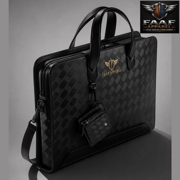Men's Black Extreme Textured-Leather Messenger Bag