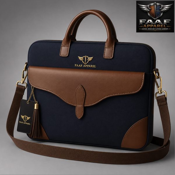 Two-Tone Leather Laptop Briefcase