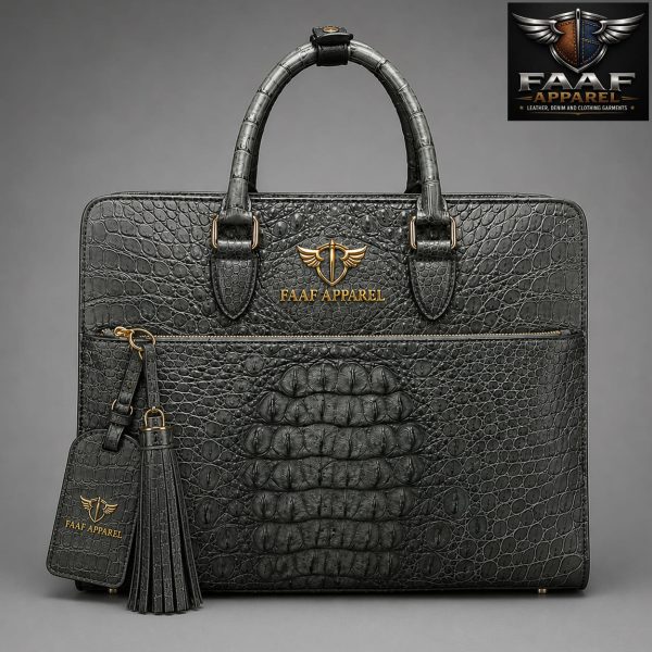 Handmade Genuine Crocodile Leather Briefcase Laptop Bag, Business Bag