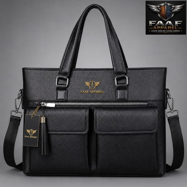 Men's Premium PU Leather Briefcase - Water-Resistant Business Bag with Laptop Compartment, Multi-Pocket