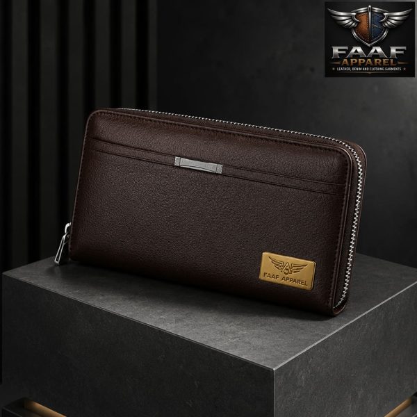 Men's Double Zipper PU Leather Business Clutch Wallet