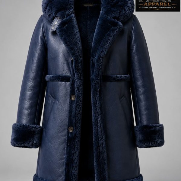 Navy Blue Double Breasted Shearling