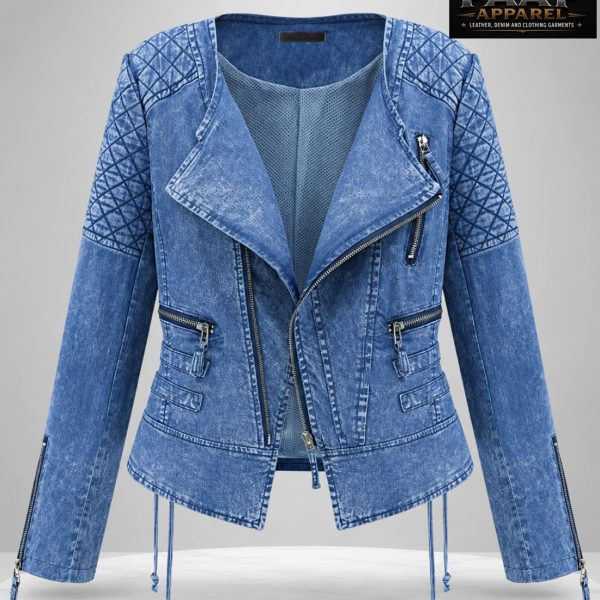 Blue Plain Zipper Denim Jacket - Jackets - Tops