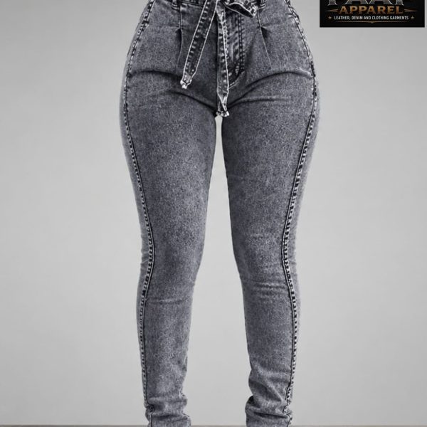 Women's Distressed High Rise Packaged Hip Skinny Jeans Denim Pants w Belt Gy L