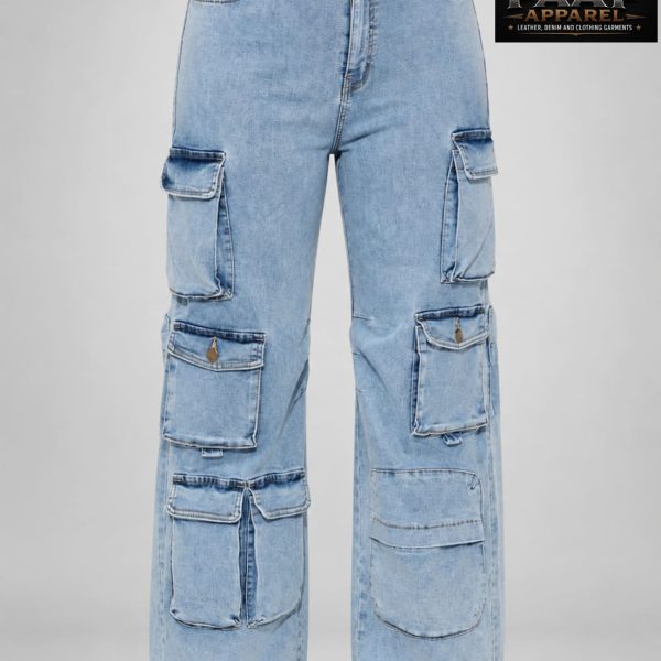 8 Pockets Light Acid Blue Baggy Cargo Jean