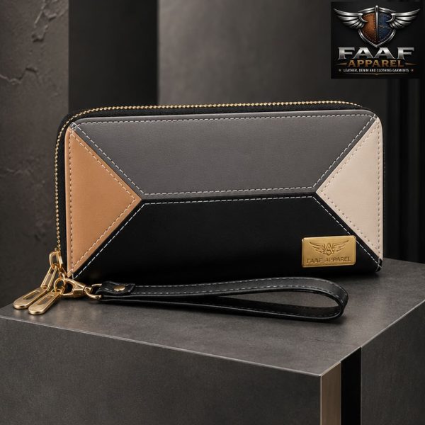 Leather Wallets for Women Blocking Zip Around Credit Card Holder Phone Wristlet Clutch - black