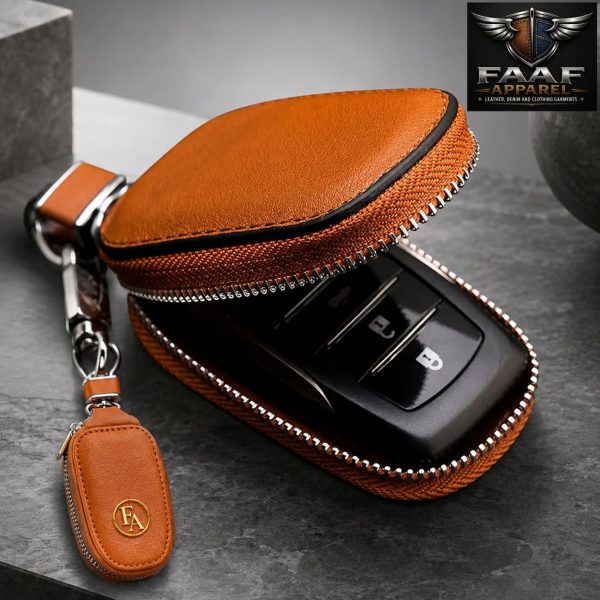 Genuine Leather Keychain Scratch-resistant Car Key Case Dust-proof Zipper Key Fob Holder Premium Leather Accessory for Men