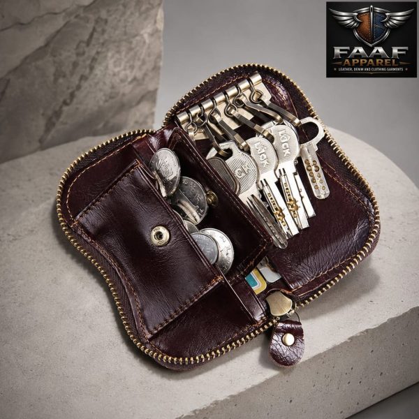 Retro Genuine Leather Wallet Purse Bag Case Holder Key ring Pouch Bag Safe Bag E
