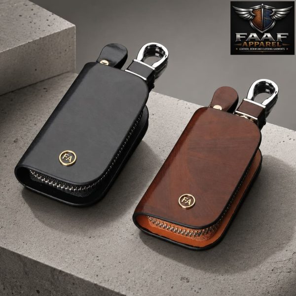 Car Key Chain Holder Case,Leather Key Wallet,Key Holder Protection, Universal Car Key Case Bag Double Pocket Keychain Pouch for Men Women