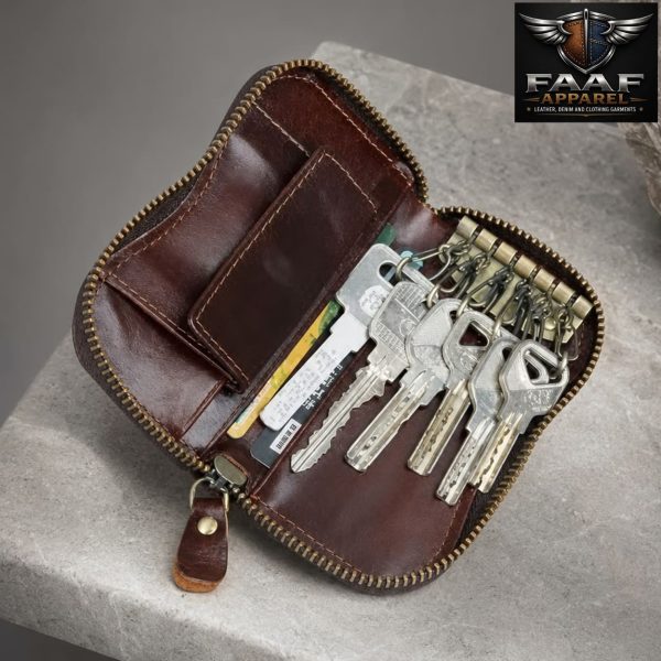 Leather Key Holder Wallet Key Case Holder Car Key Organizer Wallets with 6 Hooks