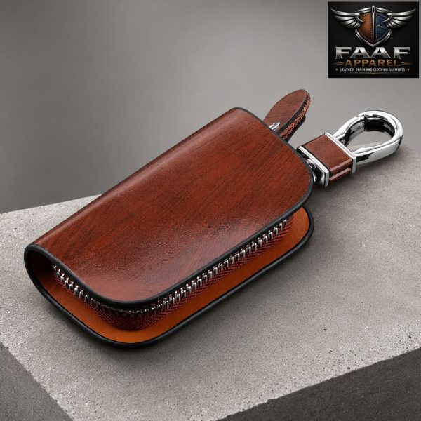 Brown Leather Cover Auto Car Remote Key Fob Case Bag Fob Bag