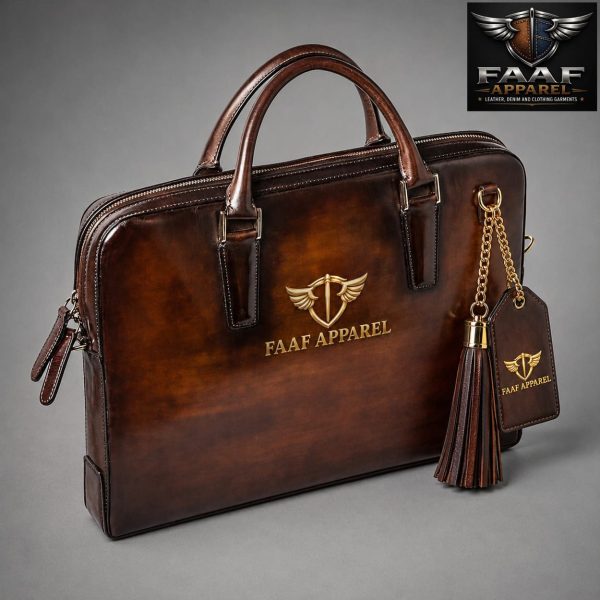Dark brown leather laptop briefcase