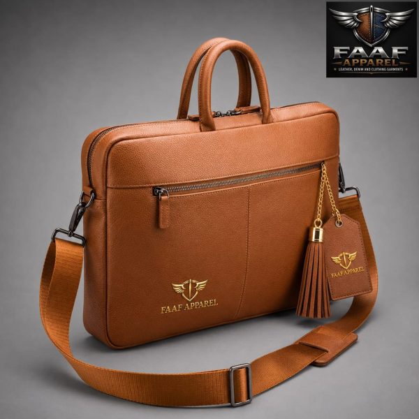 Slim Leather Laptop Bag - TAN