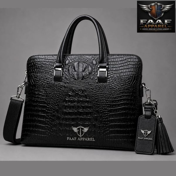 Crocodile handbag, men's briefcase, men's business bag, computer bag, horizontal double zipper, document bag, shoulder crossbody bag