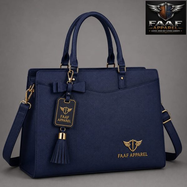 16 Inches Women Leather Laptop Handbag | Ladies Work Bag (Blue)