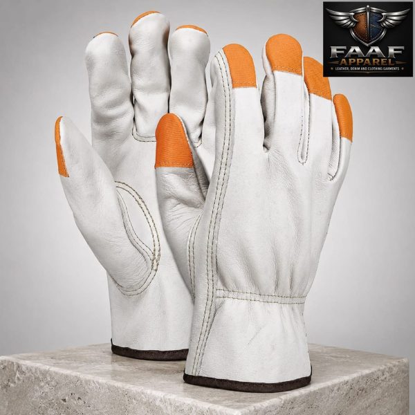 Cowskin Leather Drivers Gloves -CV Grade Cowskin Leather - Insulated Gloves with Thermal Lining - Orange Accents on Fingertips - Keystone Thumb - Orange Accents Serve as a Reminder to Be Safe