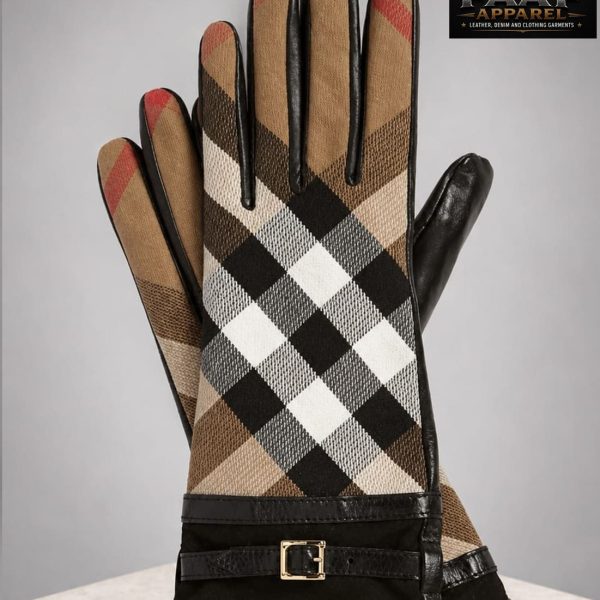 Black Leather Gloves Check pattern