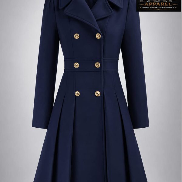 Women's Trench Coat Notch Lapel Double Breasted Thick A Line Wool Pea Coats Jacket with Pockets