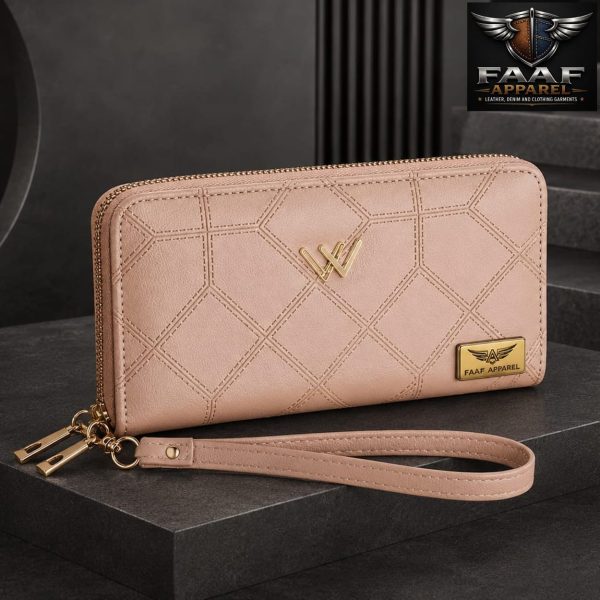 Light pink faux leather zip-around wristlet wallet