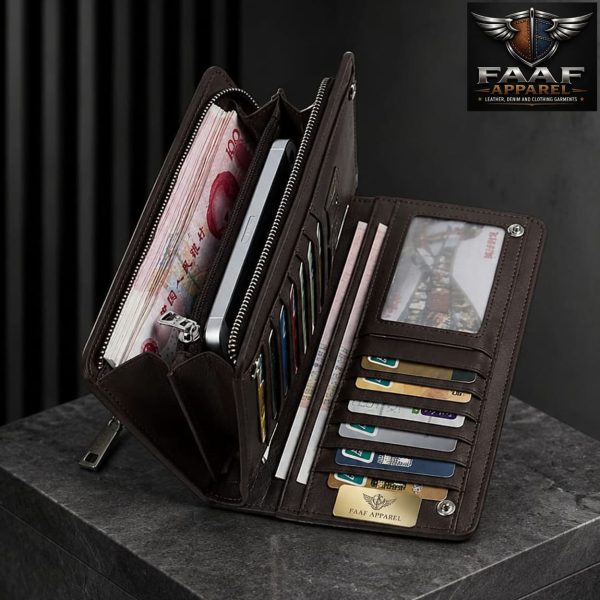 Long Wallet for men and women, Slim PU Leather Money, Mobile, and Card Holder, Premium Quality, Large Capacity, Button Closure